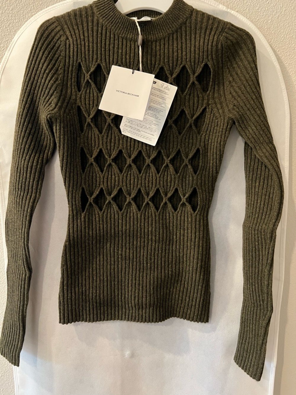 NWT Victoria Beckham cutout ribbed wool-blend sweater size XS